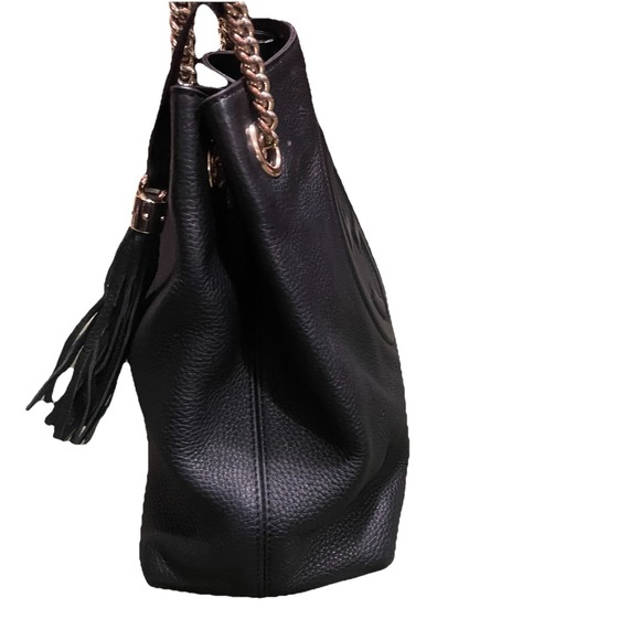 GUCCI SoHo Tote Shoulder Bag Black Leather Logo Chain Luxury Preppy - Picture 5 of 16